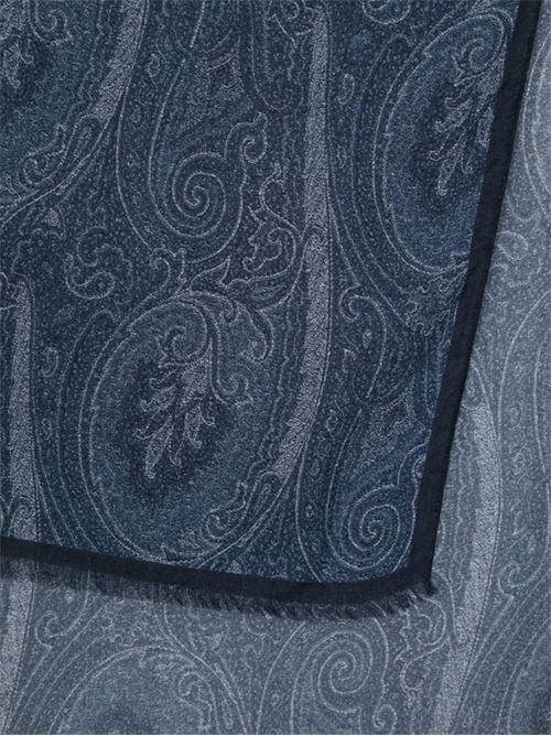 Sciarpa da uomo in misto cashmere, stampa paisley all-over sulle tonalità di blu ETRO | MATA0007AK318X0883